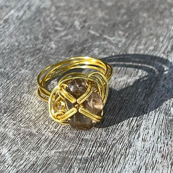 SMOKEY QUARTZ WIREWRAPPED ADJUSTABLE GEMSTONE RING - Picture 2 of 7